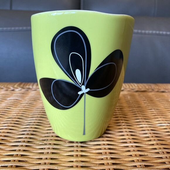 Caribou Coffee Cup Freeform double Walled Mug Lime Green w Black Flower 8oz EUC - Picture 1 of 6